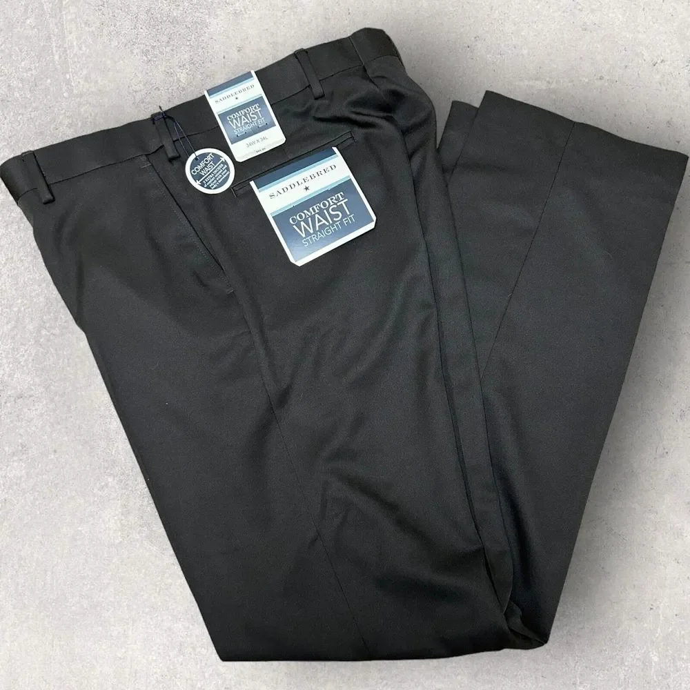 Saddlebred‎ Men's 34x34 Black Comfort Waist Straight Fit Pants NWT $68